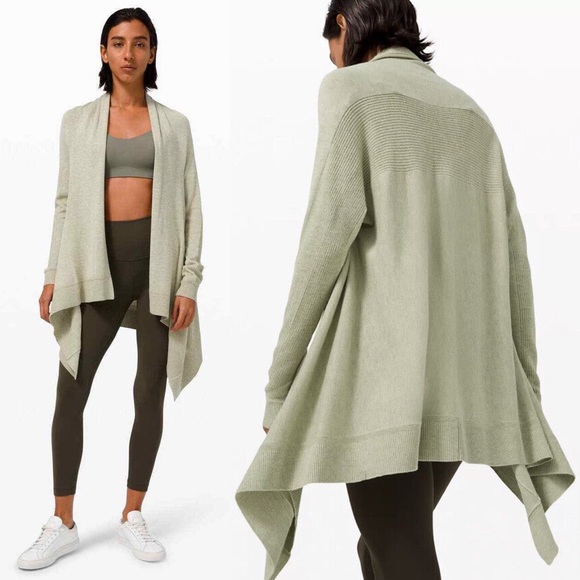 lululemon athletica Sweaters - Lululemon Cashlu Knit Wrap Womens Rosemary Green Open Front Waterfall Size M/L